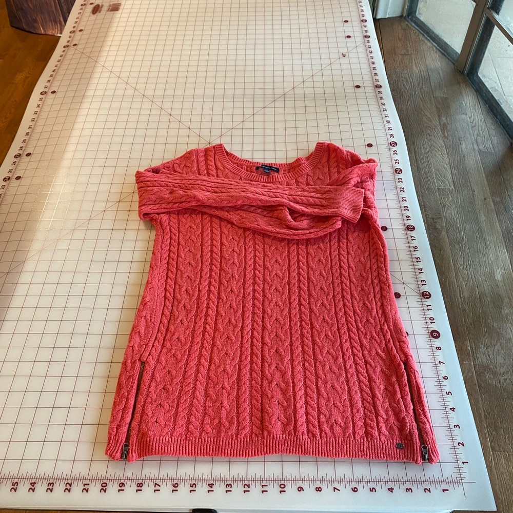 American Eagle Outfitters size large salmon pink knit braided boho sweater - Picture 6 of 16